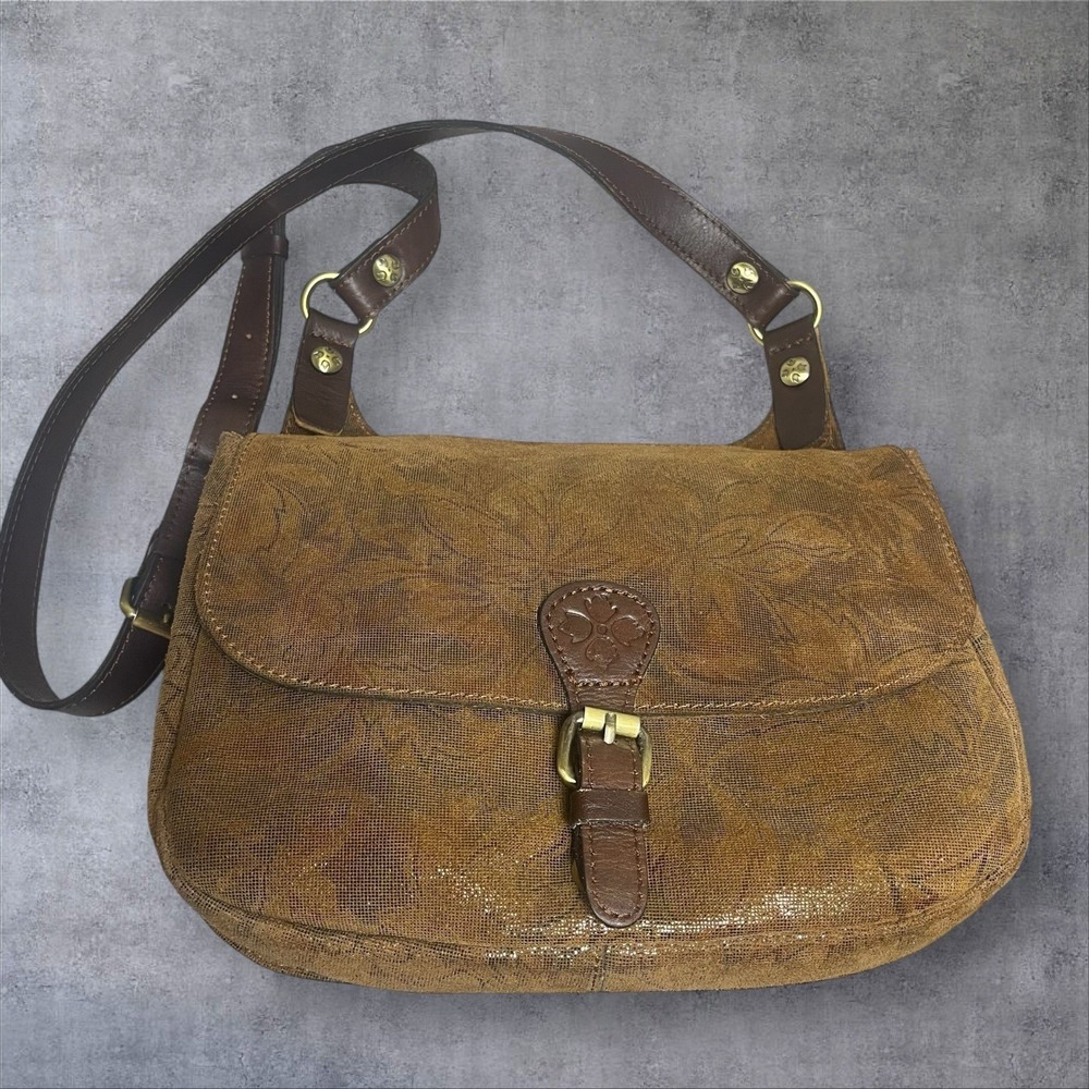 Patricia Nash  Peruvian Fields Nappa Etched Floral London Crossbody Bag Leather